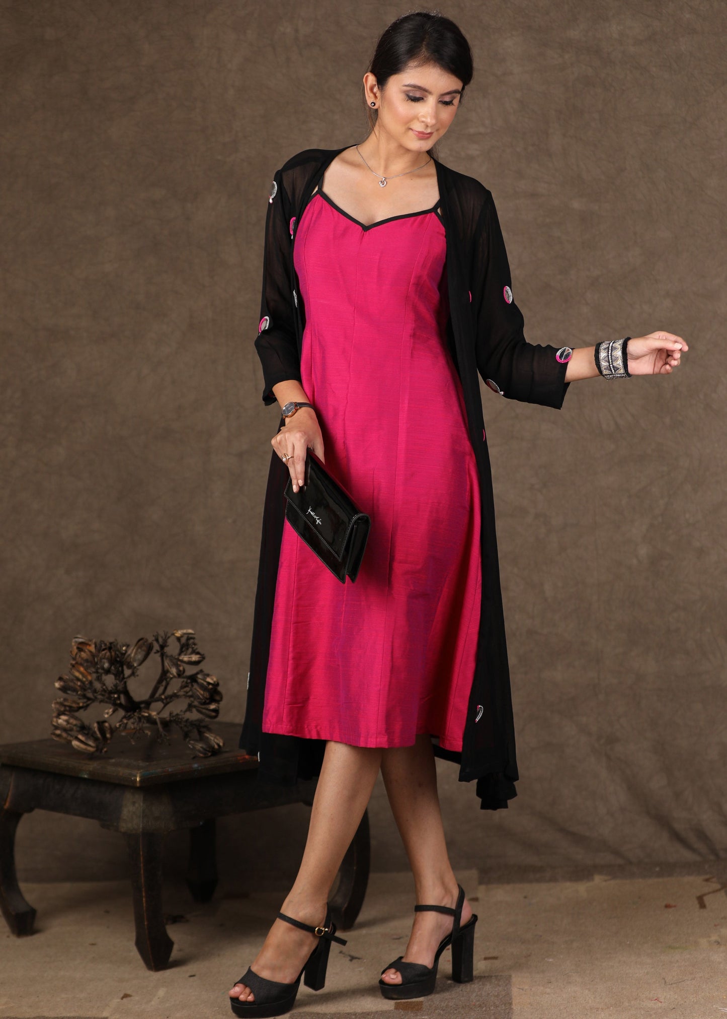 Black Georgette Shrug with Hand Mirror Work