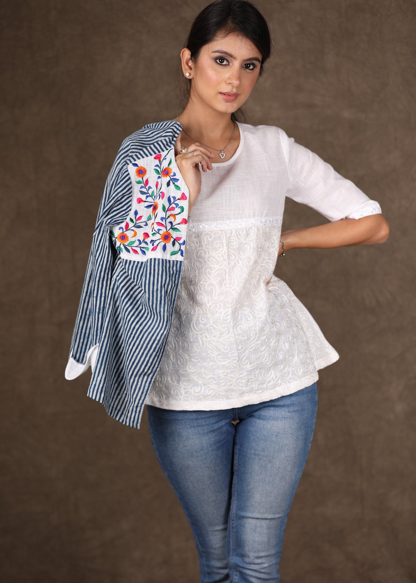 Embroidered White top