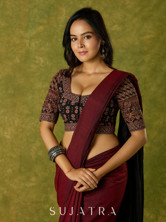 Artfully crafted cotton blouse with rich Ajrakh  accents.