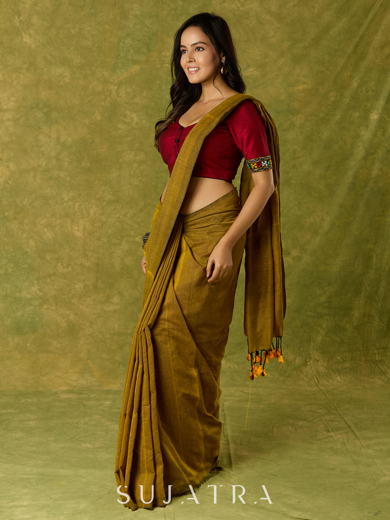 Rich maroon cotton blouse with intricate Kutch mirror embroidery