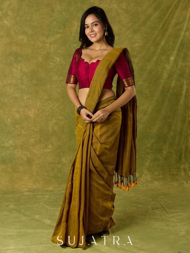 Dark magenta festive blouse with delicate lace highlights.