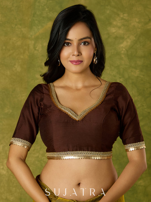Beautiful coffee brown cotton silk festive blouse