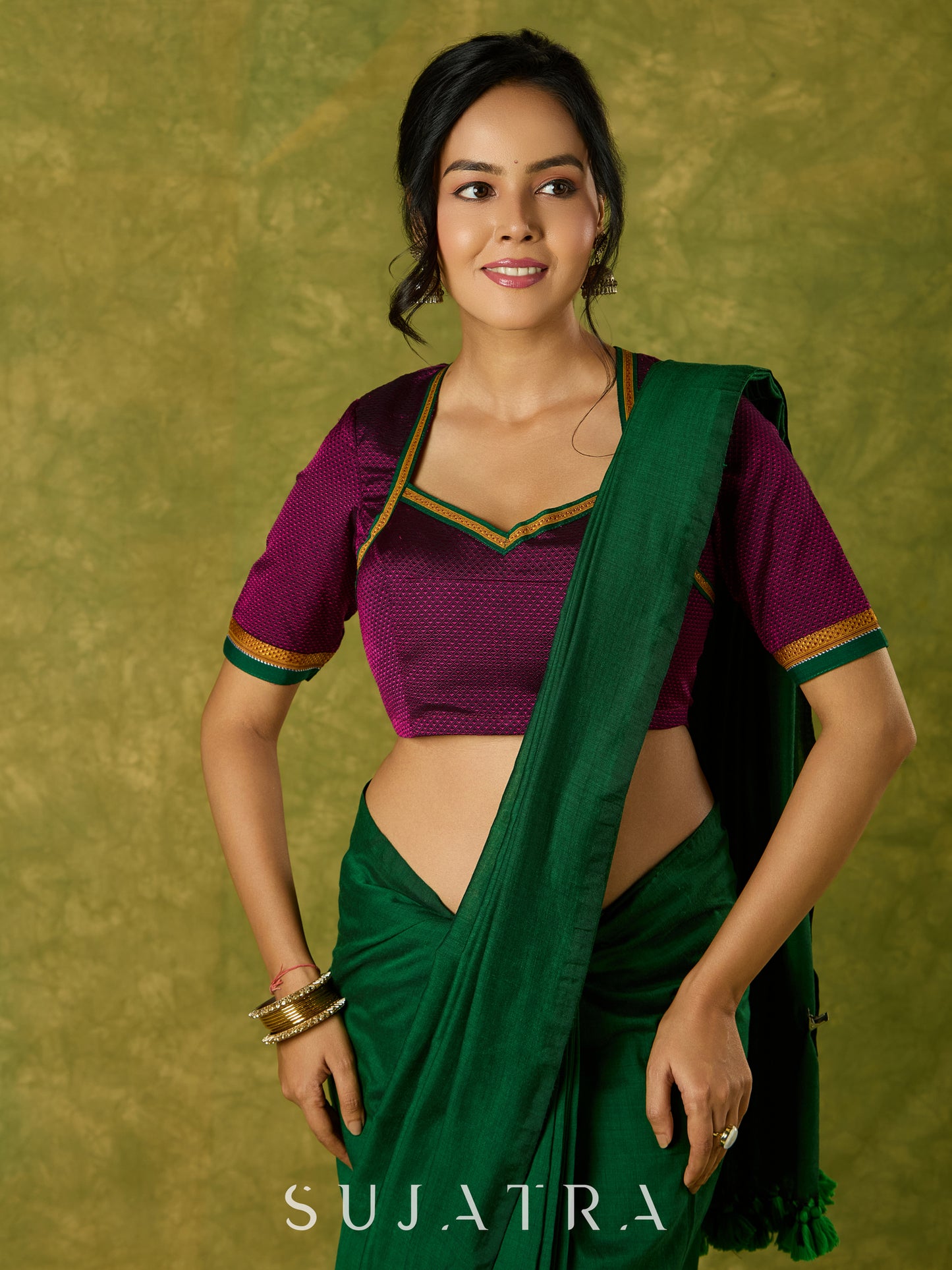 Stylish purple khun blouse blending rich culture with modern flair.