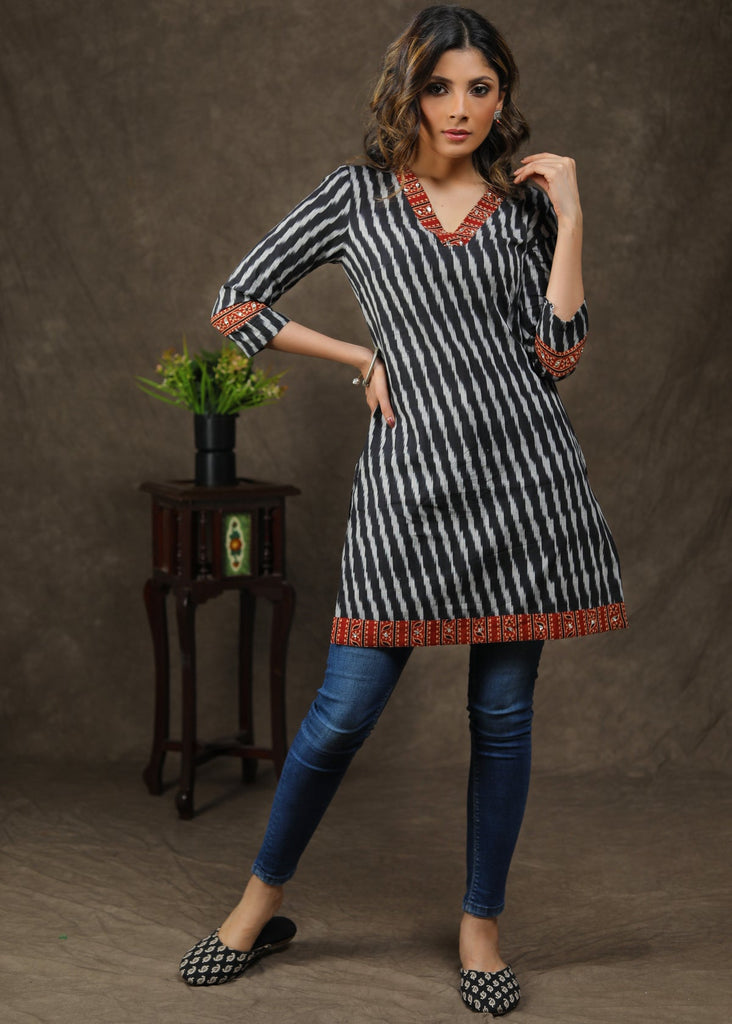 Stylish Cotton Ikat & Ajrakh Combination Tunic