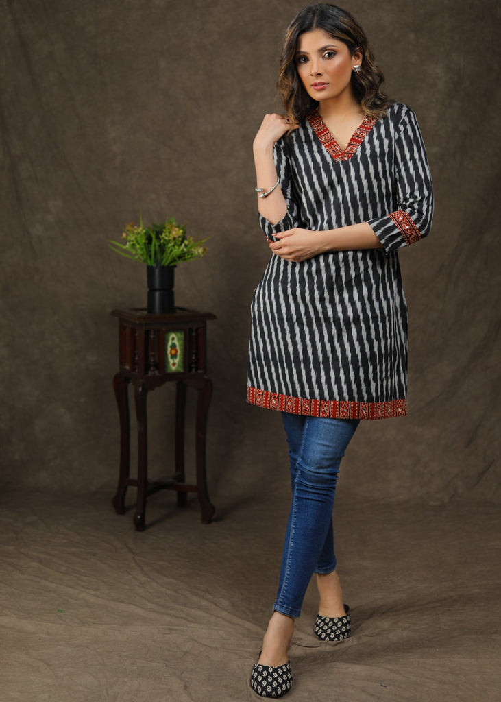 Stylish Cotton Ikat & Ajrakh Combination Tunic