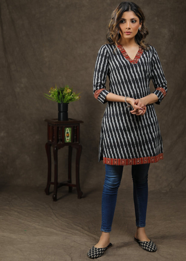 Stylish Cotton Ikat & Ajrakh Combination Tunic