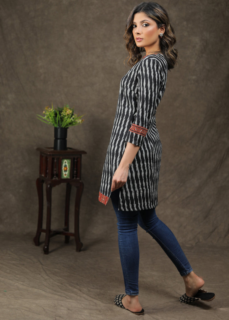 Stylish Cotton Ikat & Ajrakh Combination Tunic