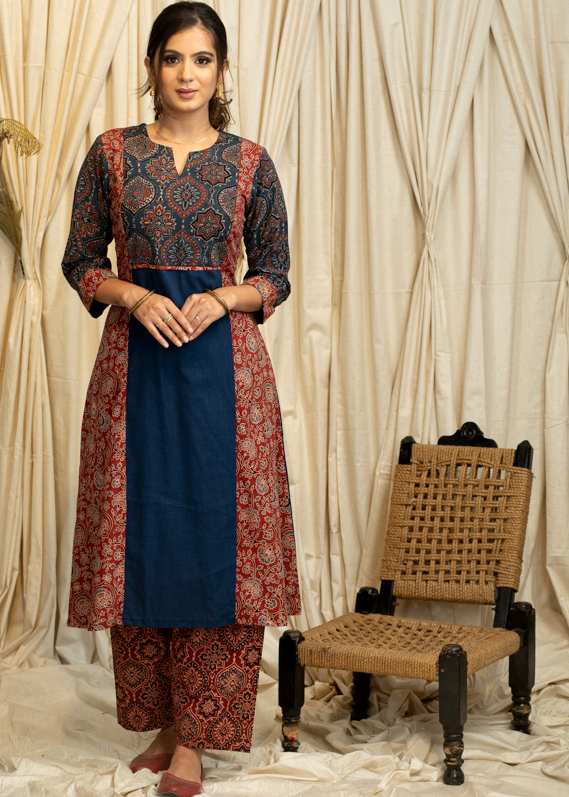 A- Line Cotton Ajrakh Combination Kurt DRDEC21CO0024 SKU