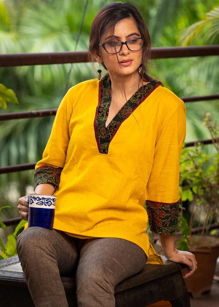 Exclusive mustard top with Ajrakh detail