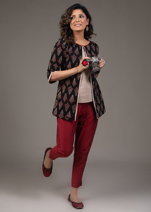Maroon Cotton Silk Pant