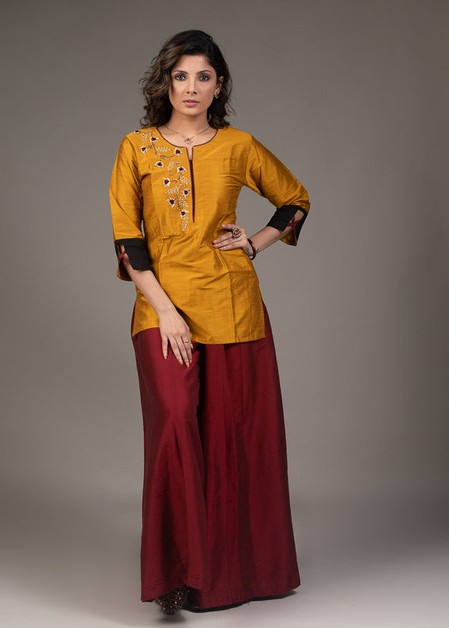 Maroon Cotton Silk Pant