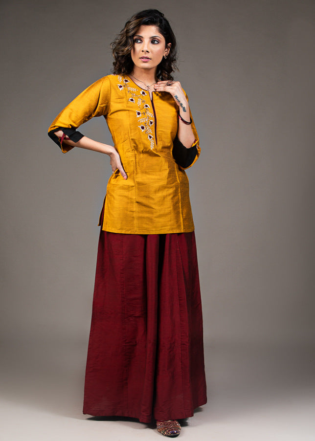 Maroon Cotton Silk Pant