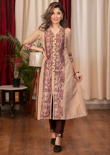 Brown Cotton Silk Pant