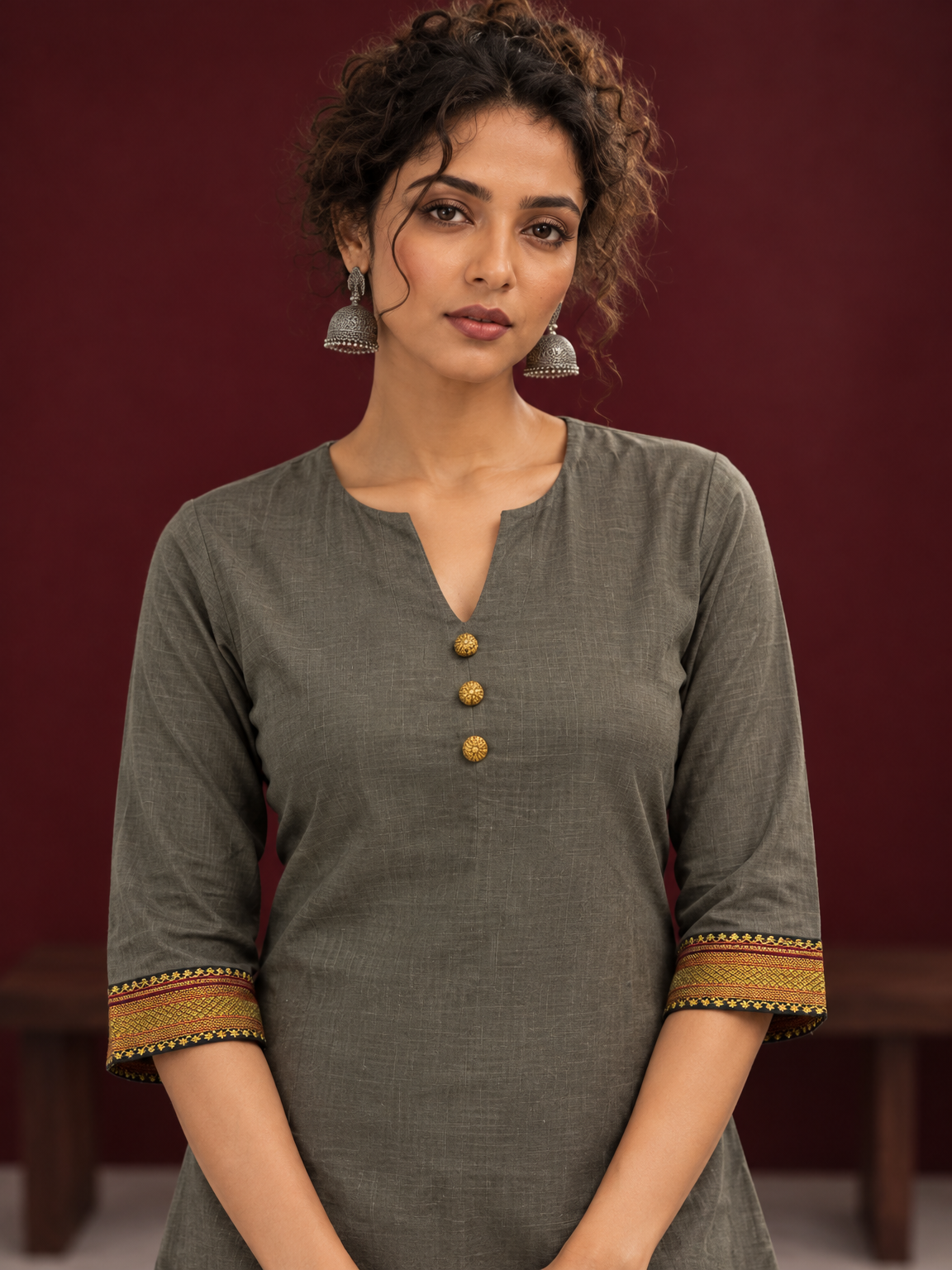 Timeless Grey Cotton Tunic — fabric detail — view 4