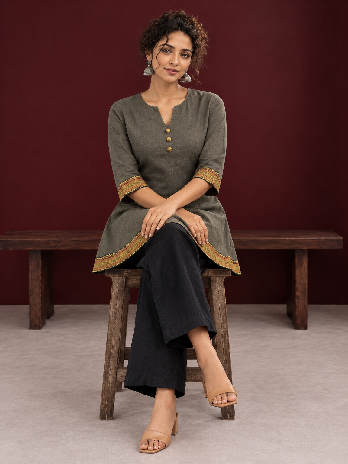 Timeless Grey Cotton Tunic — seated — view 6