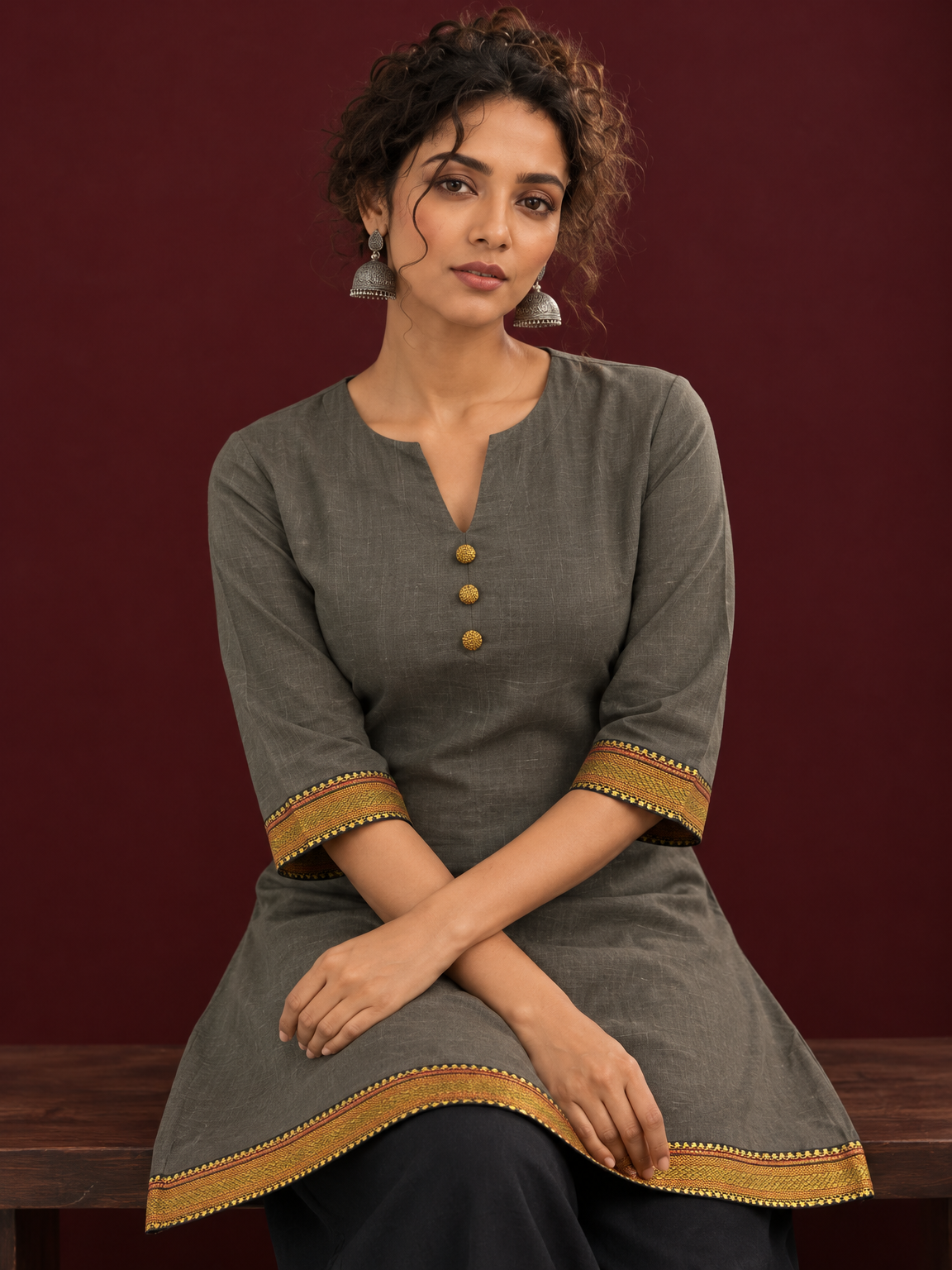 Timeless Grey Cotton Tunic — seated detail — view 2