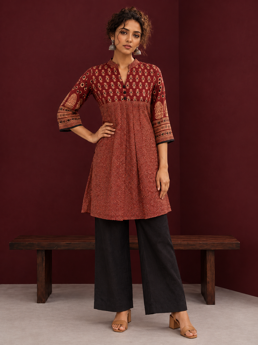 Timeless Maroon Ajrakh Tunic — front view