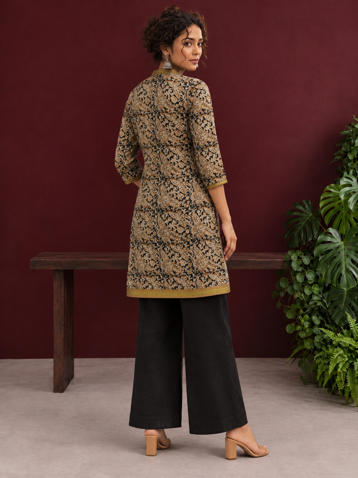 Earthy Kalamkari Cotton Tunic — back view — view 2