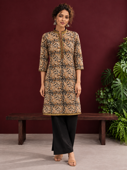 Earthy Kalamkari Cotton Tunic — side view