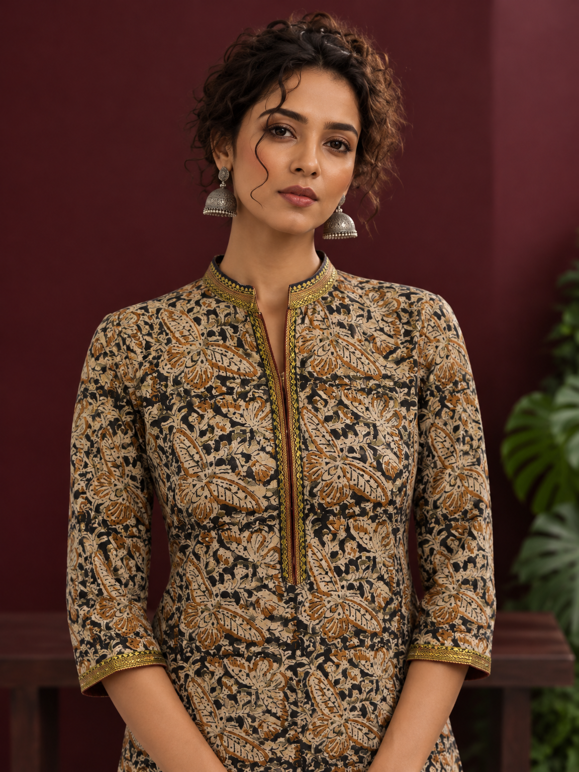 Earthy Kalamkari Cotton Tunic — fabric detail — view 3