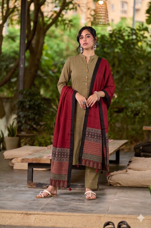 Elegant Beige Cotton Collared Kurta with Box Pleat