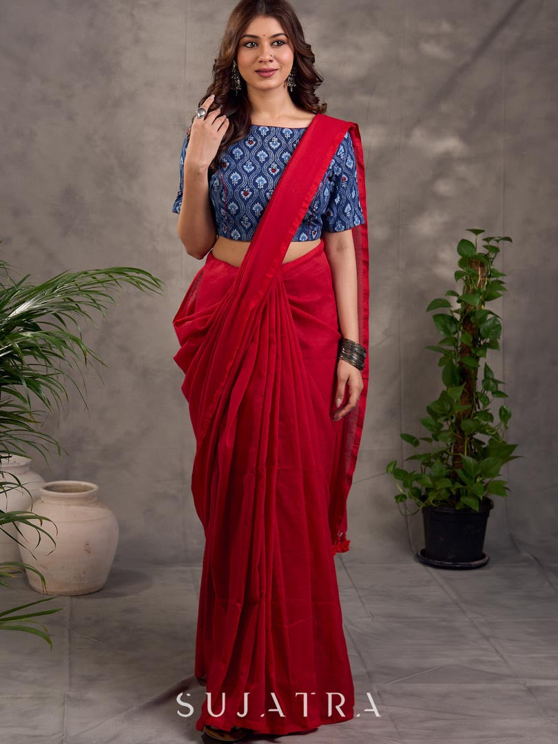 Refined Dark Pink Cotton Saree
