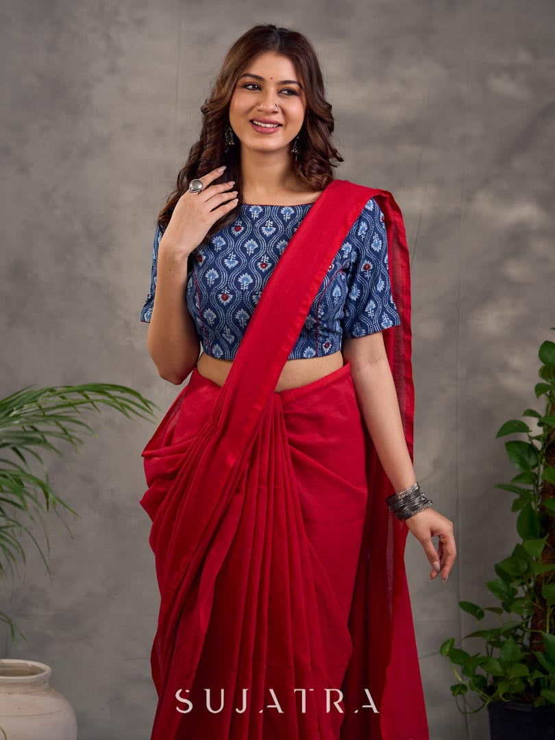 Refined Dark Pink Cotton Saree