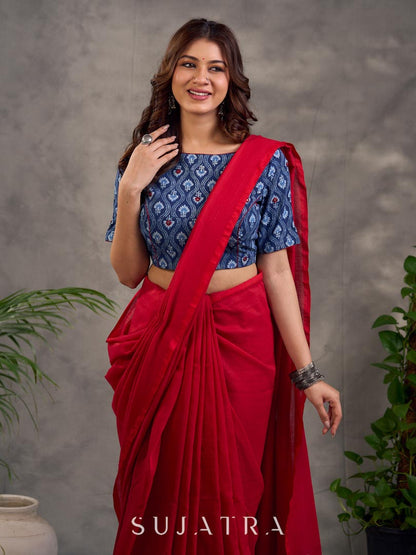 Refined Dark Pink Cotton Saree