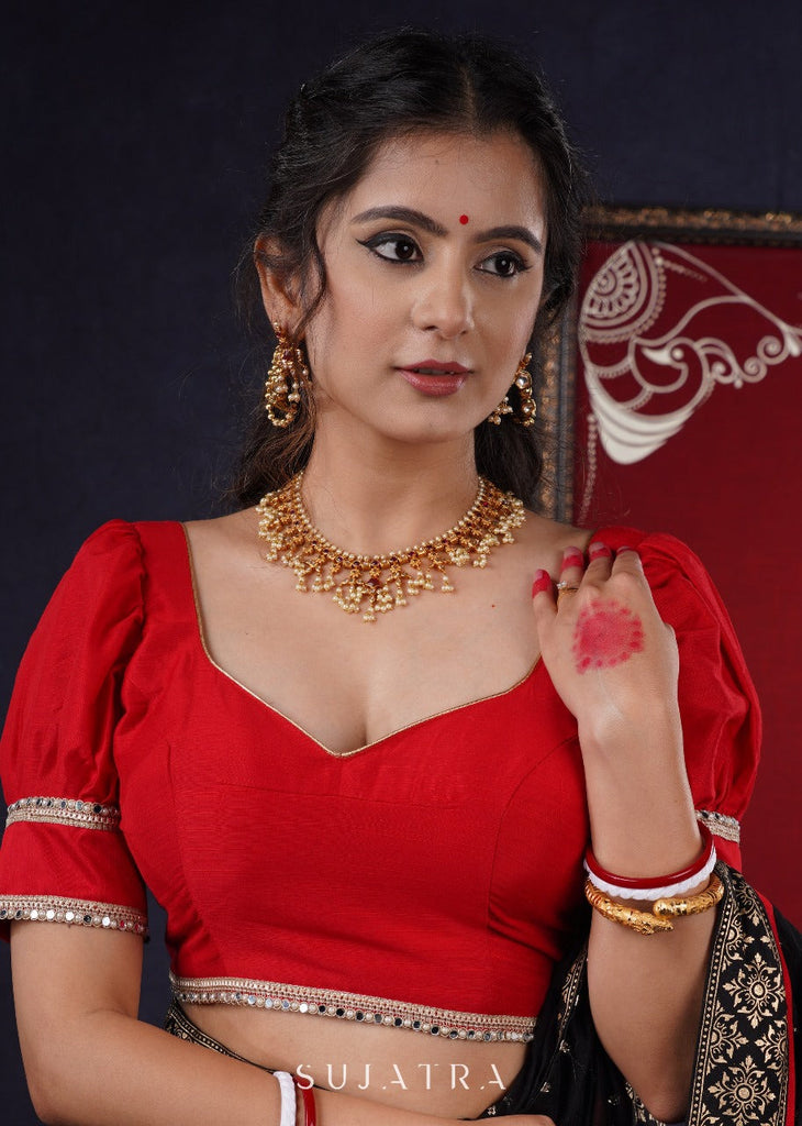 Elegant Red Cotton Silk Blouse