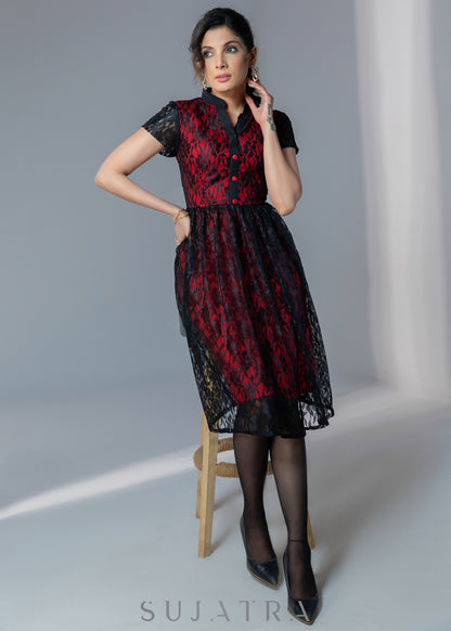 Black lace dress with red lining effect