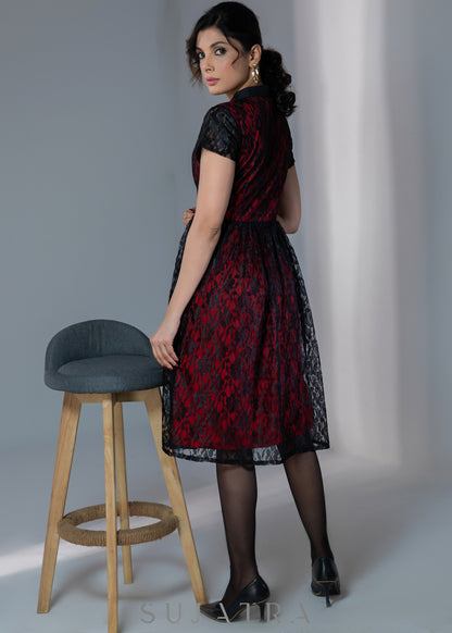 Black lace dress with red lining effect