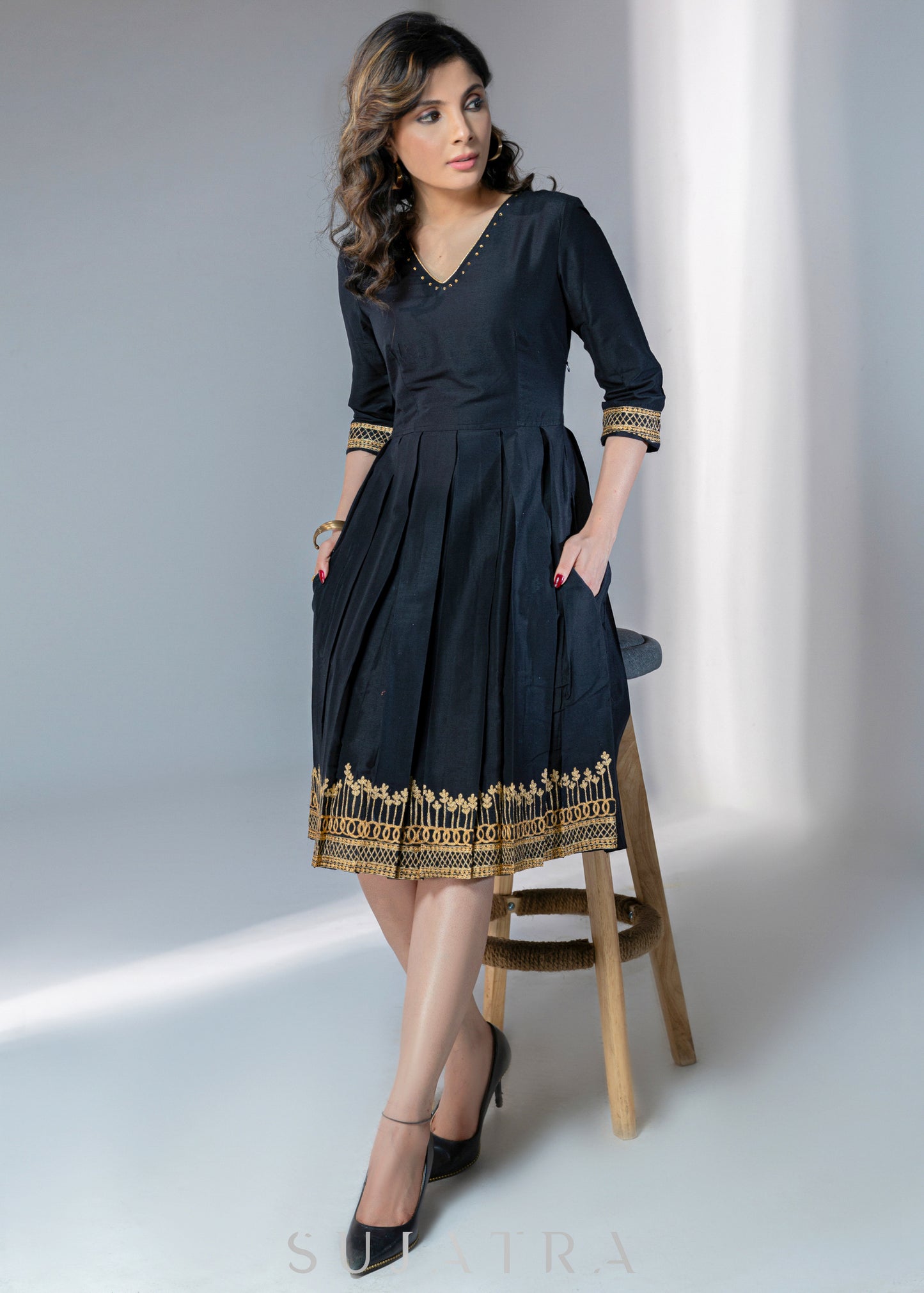 slim fit dress slacks Black kurti set for women | black kurta & dupatta