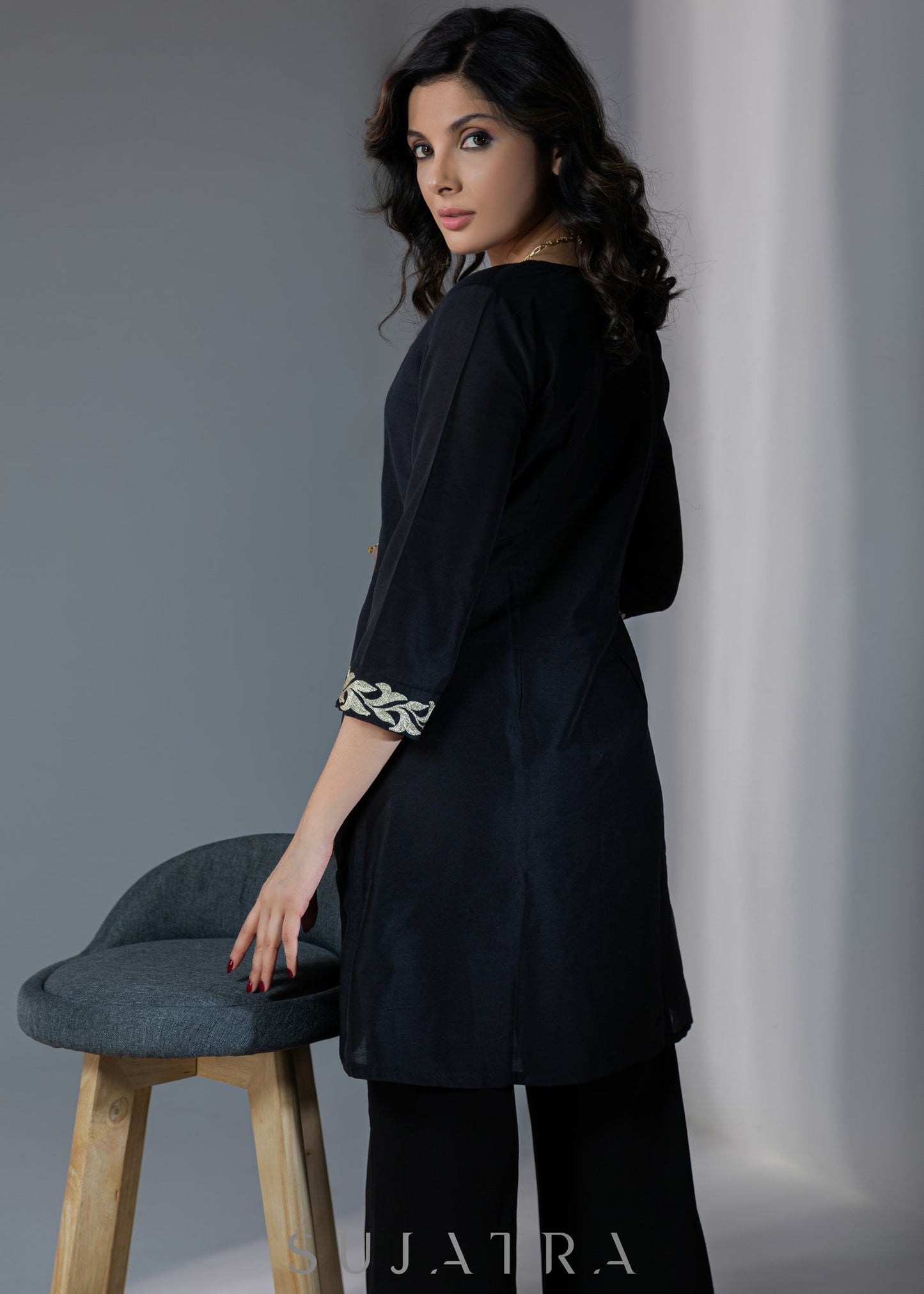 Black Cotton Silk Pants