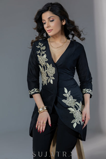 Black Cotton Silk Pants