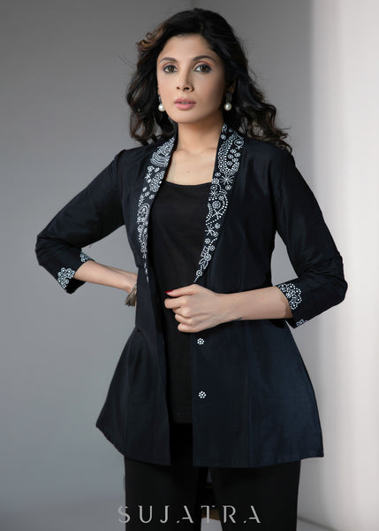 Elegant cotton silk jacket with exclusive hand painting