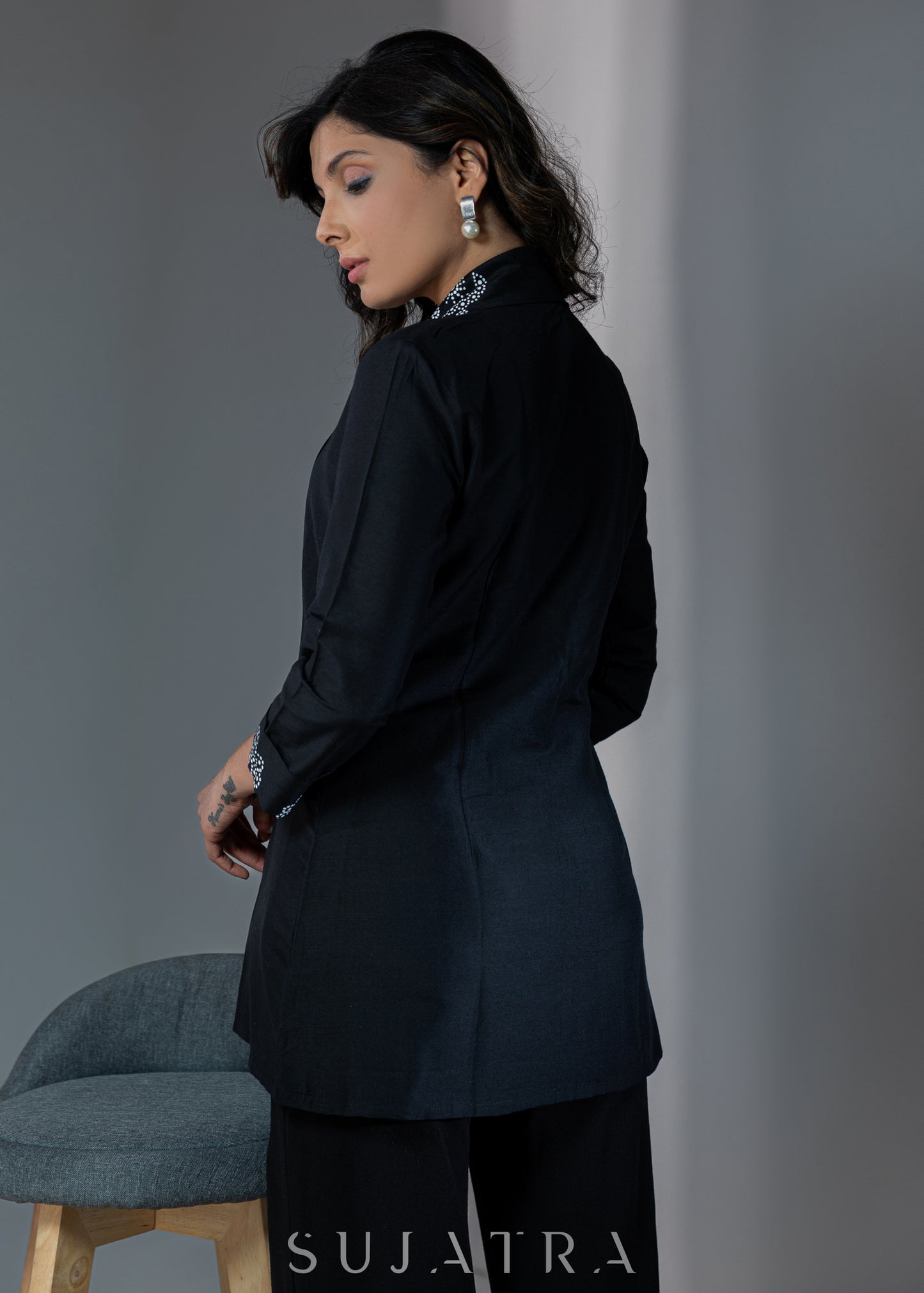 Beautiful cotton silk jacket with abstract hand painting