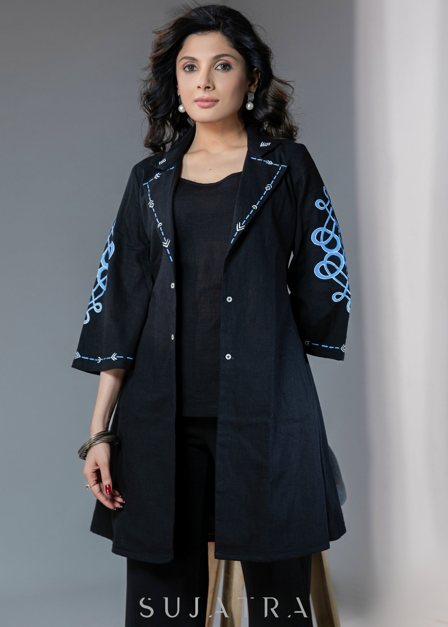 Beautiful cotton silk jacket with abstract hand painting