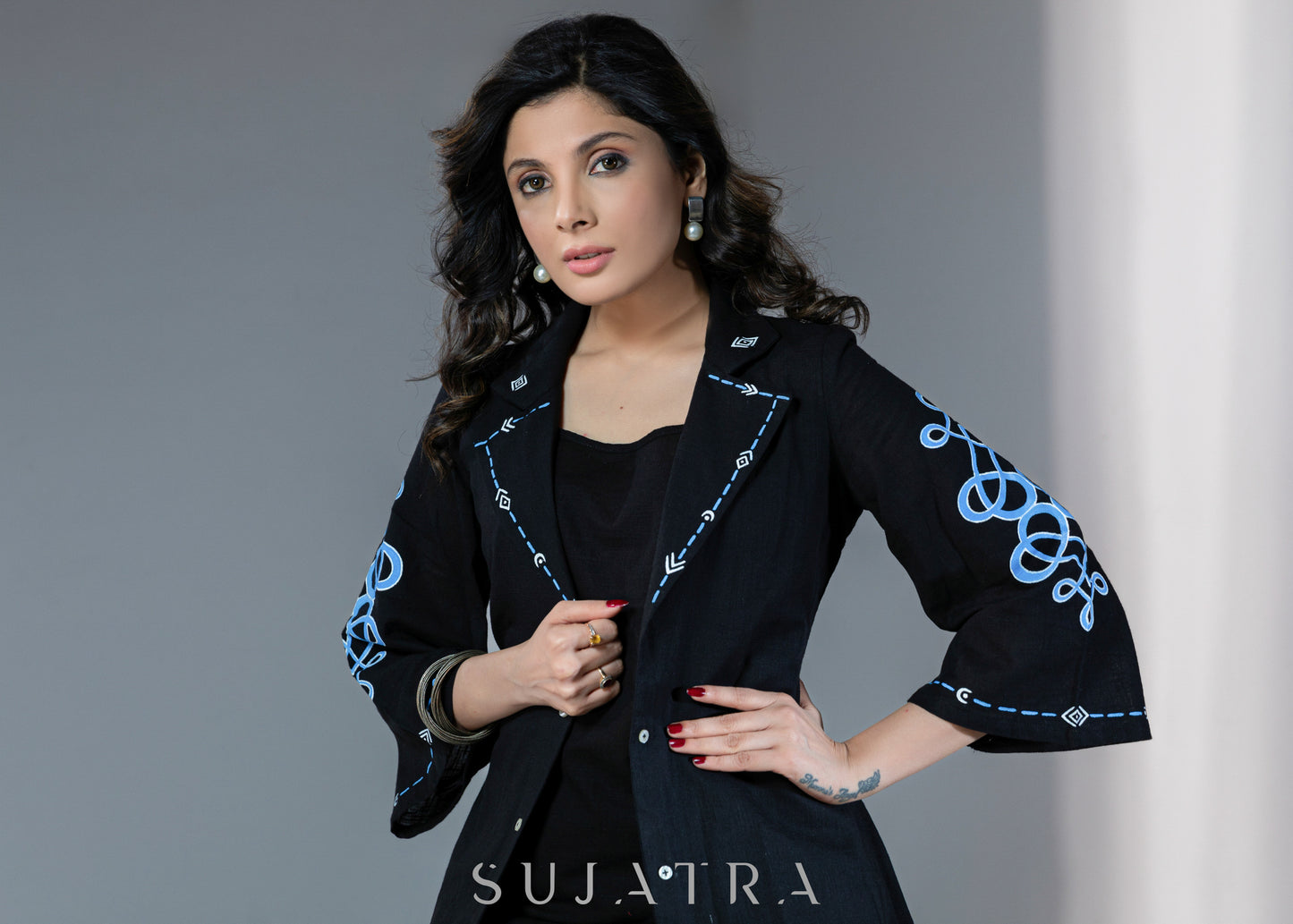 Beautiful cotton silk jacket with abstract hand painting