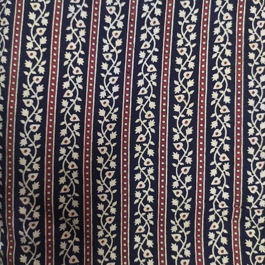Black Block Printed Ajrakh Cotton Fabric