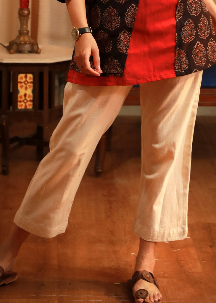 Pure handloom cotton off white pant