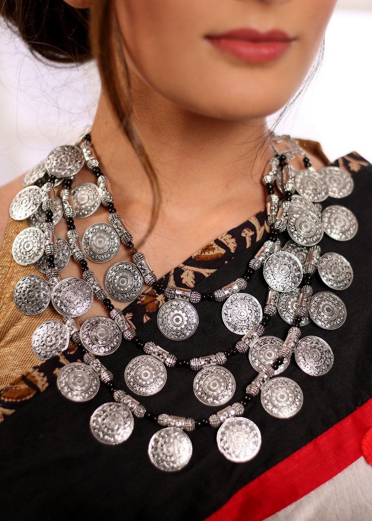 Multilayered german silver heavy neckpiece - Sujatra