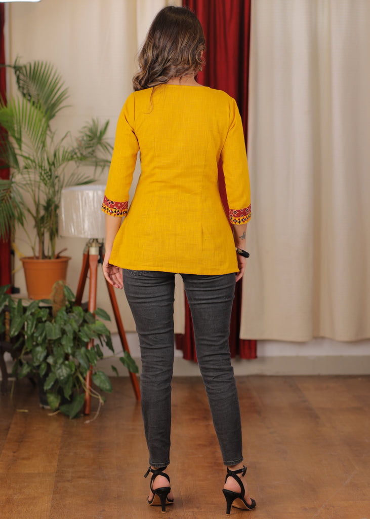 Delicate embroidered mustard cotton Top