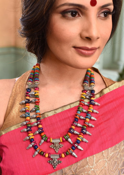 Exclusive double layered multicolored necklace set - Sujatra