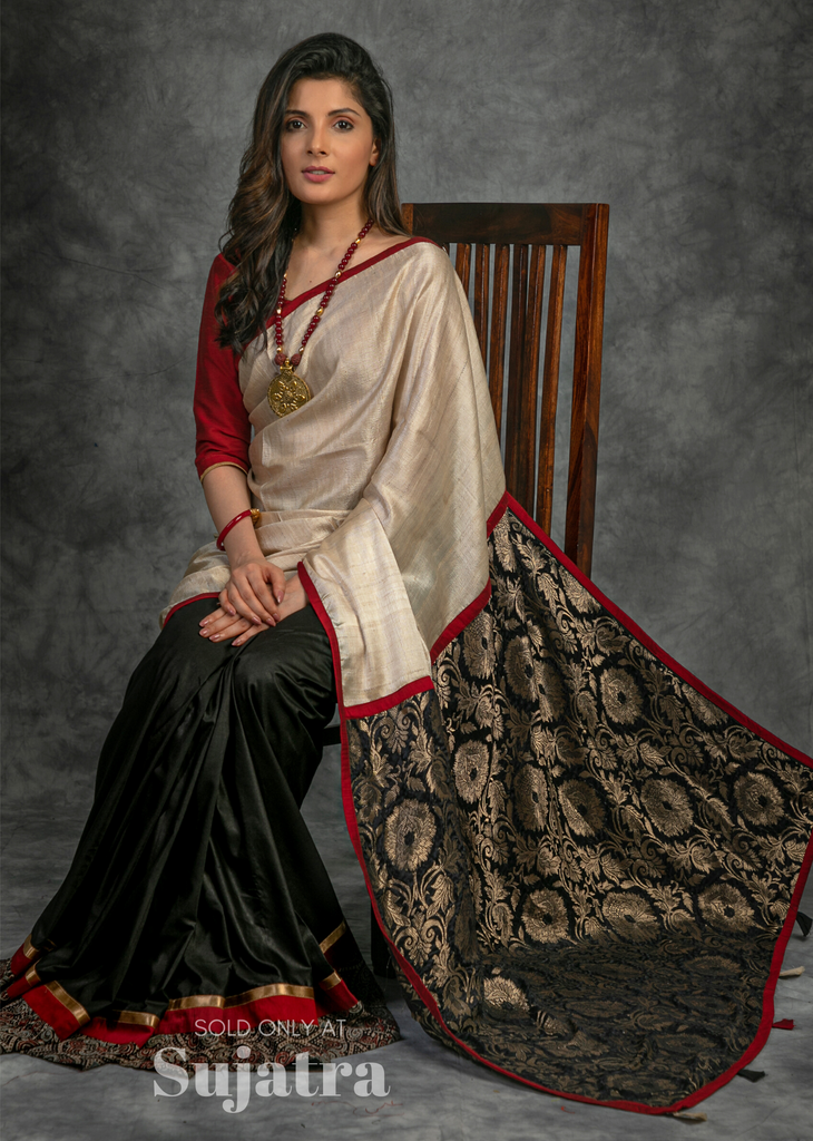 6.3 m (with blouse piece) Black and Red Casual Wear Banarasi Silk Saree