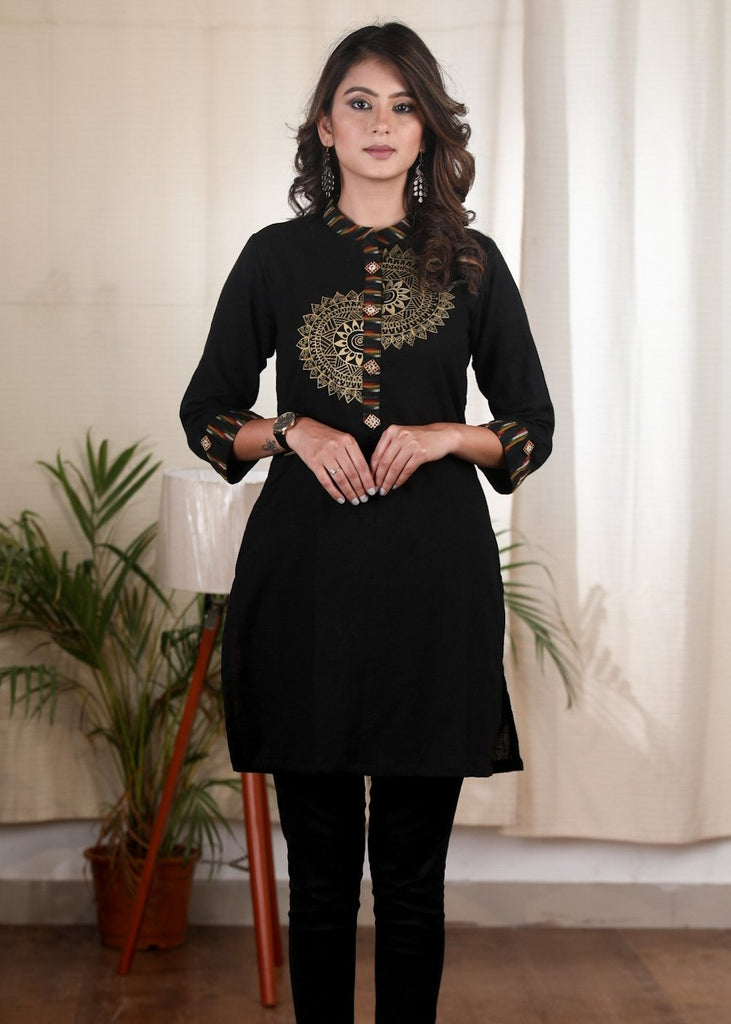 Exclusive black hand painted cotton tunic