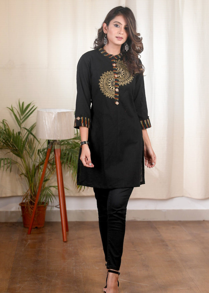 Exclusive black hand painted cotton tunic