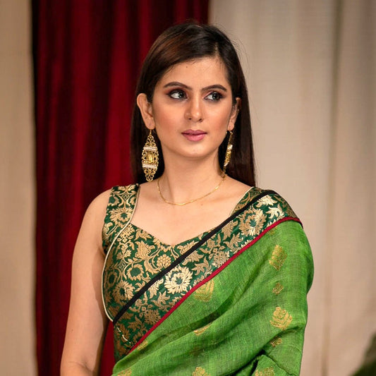 Beautiful Bottle green sleeveless banarasi blouse