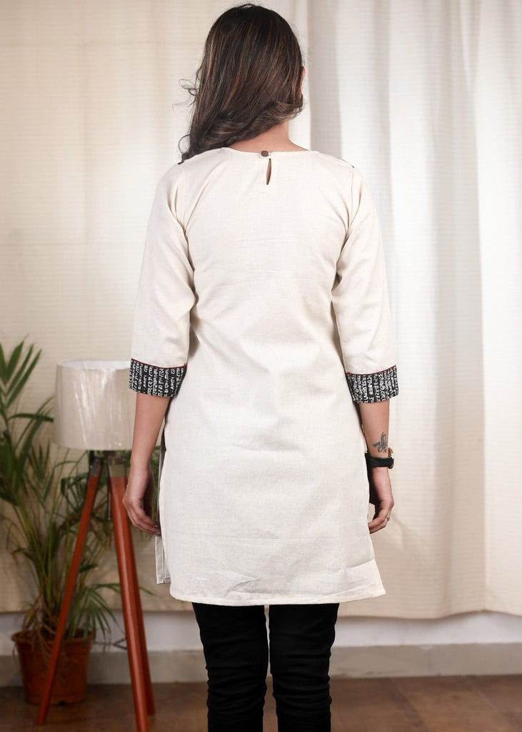 Mirror embroidered off-white cotton flex tunic