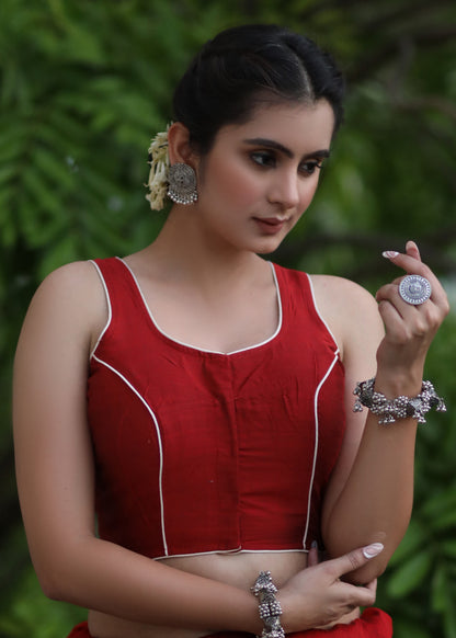 Stylish Maroon Cotton Silk Sleeveless with Semi-Circular Kutch Patch on the Back