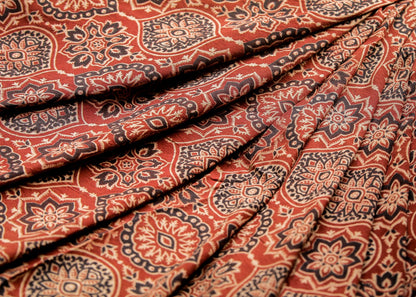 Maroon Block Printed Ajrakh Cotton  Fabric